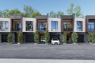 modern townhouse development, apartment building layout,urban environment render