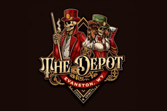 design new industrial steam punk bar restaurant logo