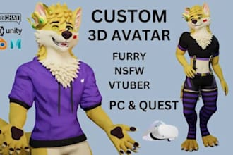 do nsfw vr chat avatar or furry 3d character, 3d model outfit, upload to vrchat