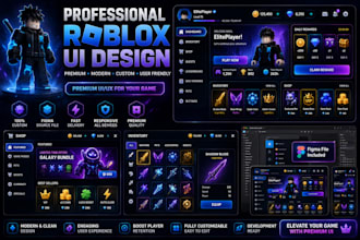design a premium roblox UI UX, hud, inventory, shop and game interface in figma