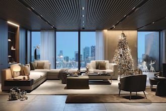 luxury 3d holiday apartment,christmas home styling,urban living room,space decor