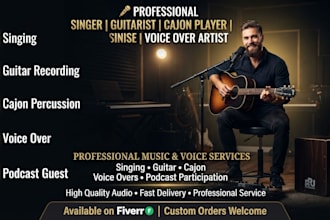 record professional vocals, guitar, cajon, and voice overs