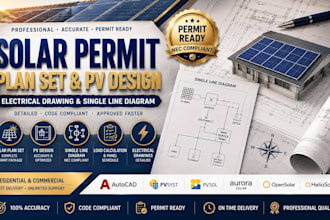 professional solar plan set, pv design, electrical drawing, single line diagram