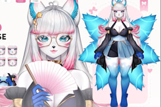 design live 2d vtuber character, live 2d vtuber model, stream overlay background