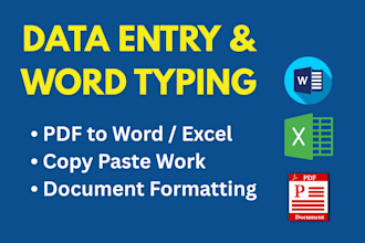 do fast typing, pdf to word, data entry and ms word work
