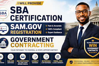provide sba certification, mbe, sam gov registration, and government contracting