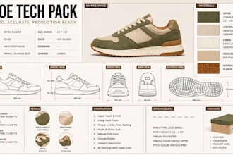 design shoe tech pack, sneaker tech pack, footwear design and for production