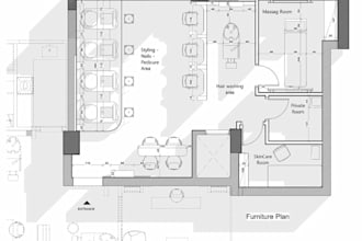 design complete set of shop drawings, produce autocad salon floor plan from PDF
