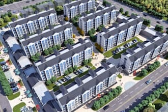 residential community 3d render, urban masterplan layout,real estate development
