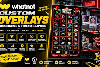 design custom whatnot overlays, scoreboards and stream graphics