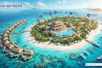 custom resort map illustration, hotel resort map vacation resort map visitor map