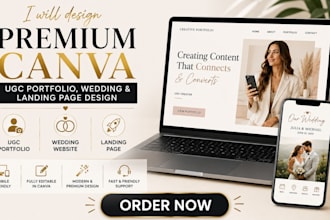 design premium ugc portfolio website, wedding website, landing page in canva