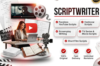 write a viral youtube script, faceless videos script writing movie screenplay