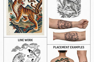 design a custom korean traditional minhwa tiger tattoo