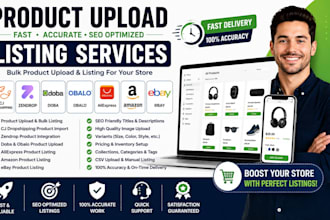 product upload cj dropshipping zendrop doba obalo ebay alixepress amazon listing