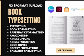 format, edit upload print book, cover word document, kindle ebook for kdp upload