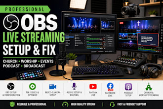 setup or fix obs live stream for church, worship, events, podcast and broadcast