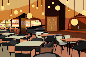 create professional digital background art in cartoon style