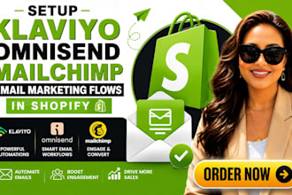 setup klaviyo, omnisend, mailchimp email marketing flows in shopify store