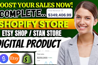 setup 7figure shopify digital product store, etsy shop, stan store digital store