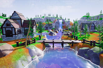 design realistic and stylized 3d game environments, game level , open world