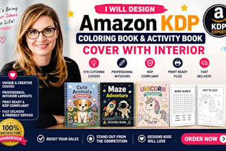 design amazon KDP coloring book and activity book cover with interior