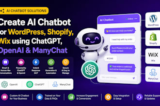 create ai chatbot for wordpress, shopify, wix using chatgpt openai and manychat
