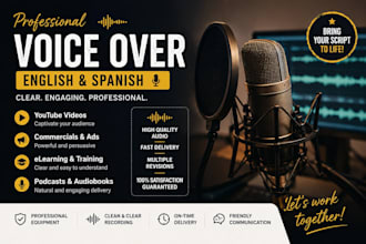 a professional male voice over in english or spanish