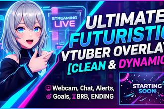 design a vtuber twitch background and vtuber streaming overlay