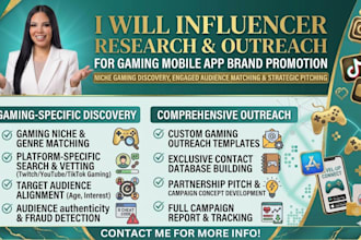 influencer research influencer outreach for gaming mobile app brand promotion