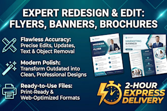 be redesign, edit, or update your flyer, brochure, banners