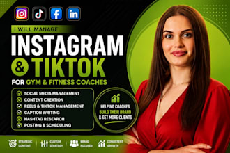 manage instagram tiktok for gym fitness nutrition, sport yoga leadership coaches