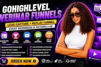 gohighlevel webinar funnel, lead capture funnel, replay funnel, event reminder