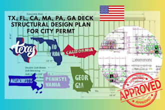 tx, fl, ca, ma, pa, ga deck structural design plan for city permt