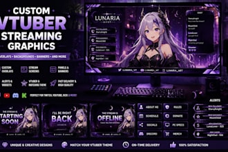 design custom vtuber graphics, twitch overlays, streaming backgrounds and banner