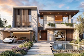 refurbish 3d exterior structure, cinematic indoor rendering, cgi property visual