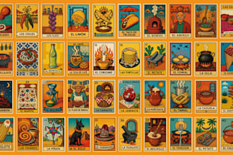 draw high quality playing card or loteria card illustrations in mexican art styl