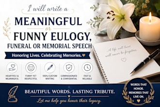 write a meaningful or funny eulogy, funeral or memorial speech