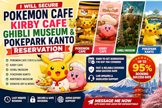 secure pokemon cafe, kirby cafe, ghibli museum and pokepark kanto reservation