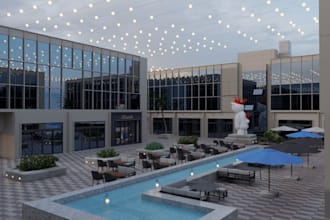 revitalize 3d downtown house, cityscape view,skyscraper building,christmas decor