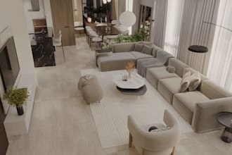 draw 2d space planning, design 3d modern villa concept,realistic interior render