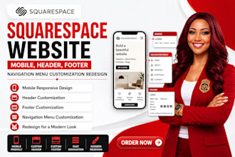 squarespace website mobile,header footer navigation menu customization redesign