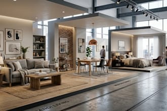 stage rooms with custom decor lighting and high quality 3d architectural renders