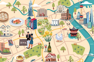 create a minimalist map illustration for branding