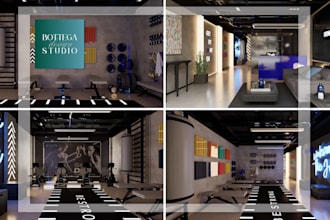 design and render gym, fitness center, pilates and yoga studio interiors