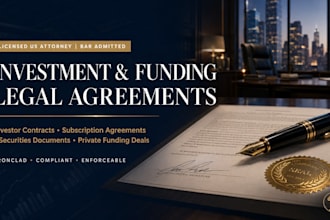draft investment agreements and investor contracts as a US attorney contract law