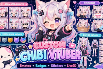 draw custom chibi vtuber emotes, badges, stickers and live2d avatar