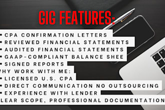 sign US CPA letter income verification comfort letter and CPA audited financials