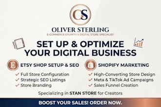 setup stan store etsy shop design and do shopify ecommerce marketing
