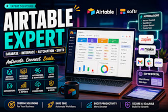 design airtable database with make, zapier and softr integration